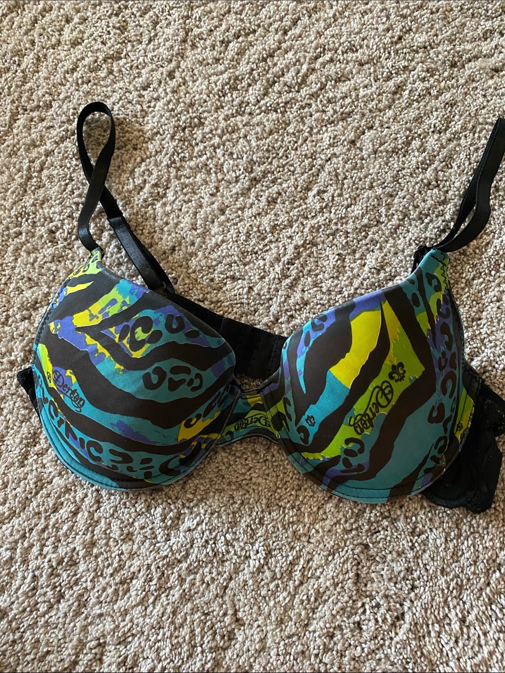 Women’s Multicolor Underwire Bra with Blue and Green Print